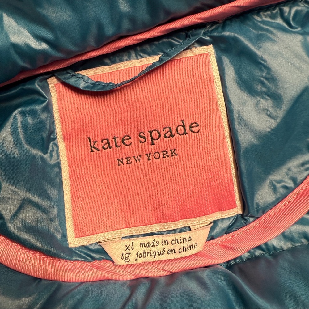 Kate Spade Packable Down Quilted Jacket with Zippered Pouch Dark Peacock Size XL - Picture 5 of 17